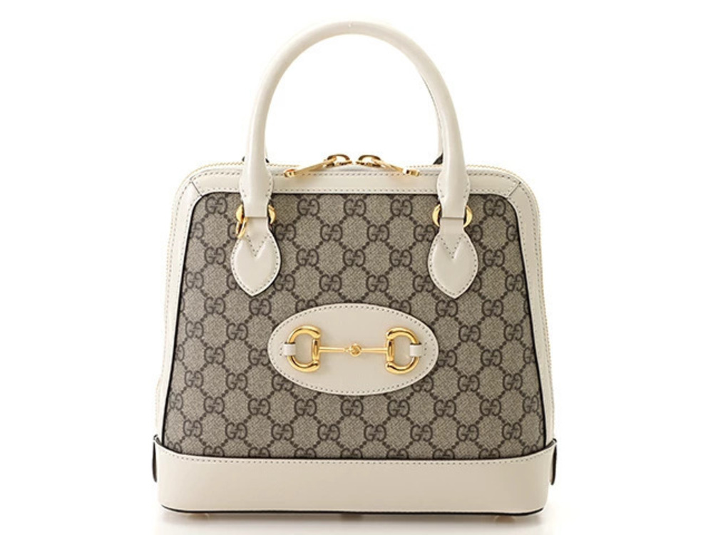 Gucci GG Supreme Top Handle Bag Beige Cream Ivory White Leather